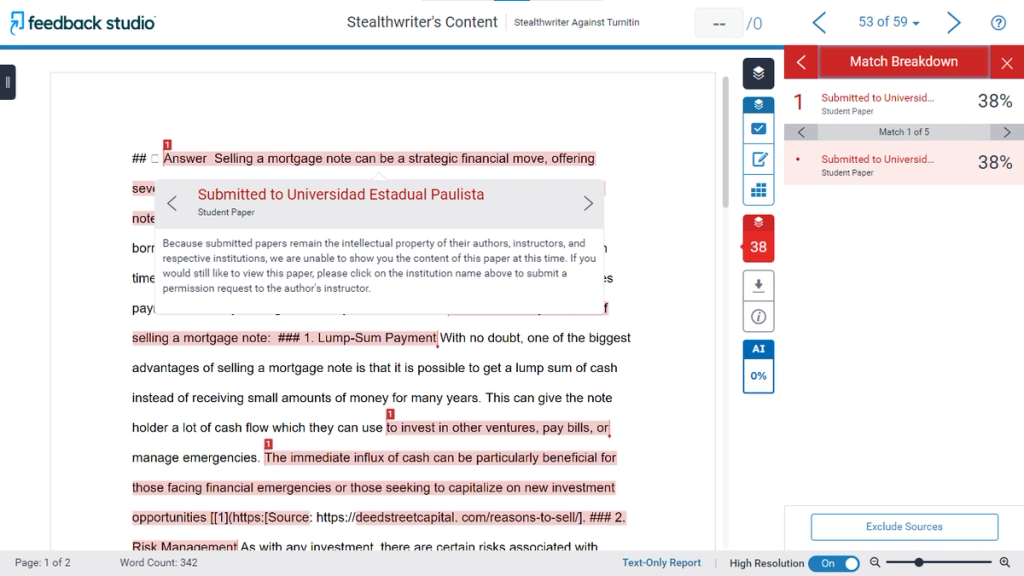 Stealthwriter Against Turnitin'S Plagiarism Detector