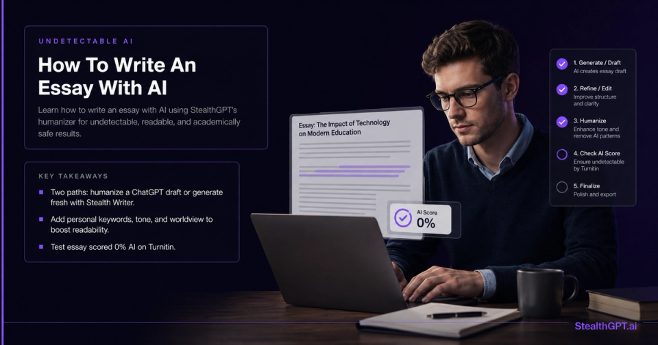 Writing an essay with AI using StealthGPT's undetectable humanizer tool