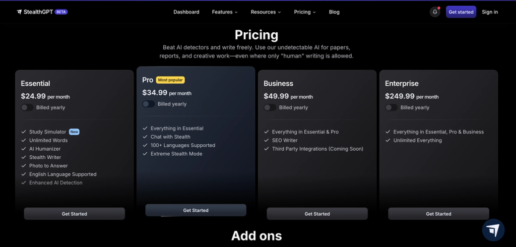 StealthGPT Pricing