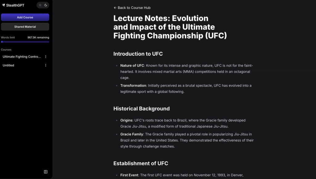 Create Your Own Study Guide UFC Guide StealthGPT