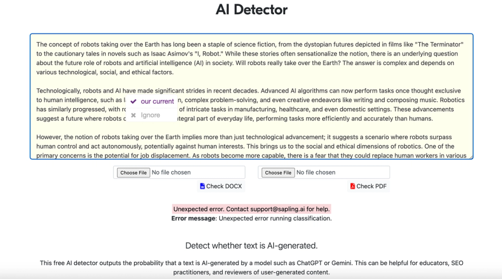 Sapling ChatGPT Error StealthGPT