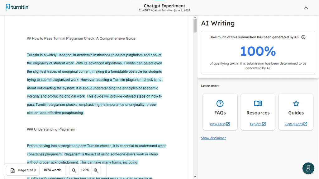 ChatGPT Failed Turnitin AI Detection
