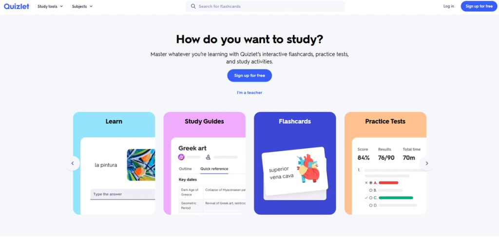 Quizlet Homepage