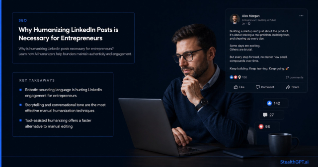 Entrepreneur humanizing AI-generated LinkedIn posts for authentic engagement
