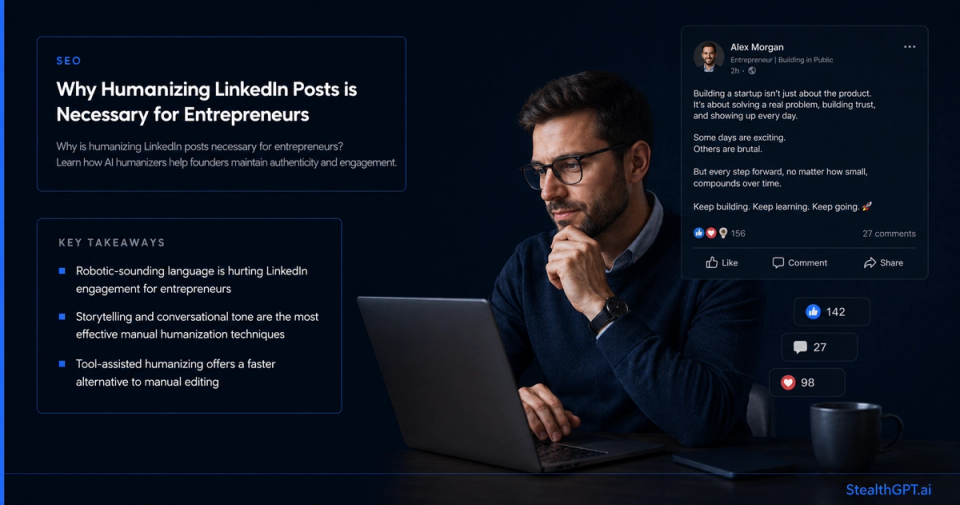 Entrepreneur humanizing AI-generated LinkedIn posts for authentic engagement