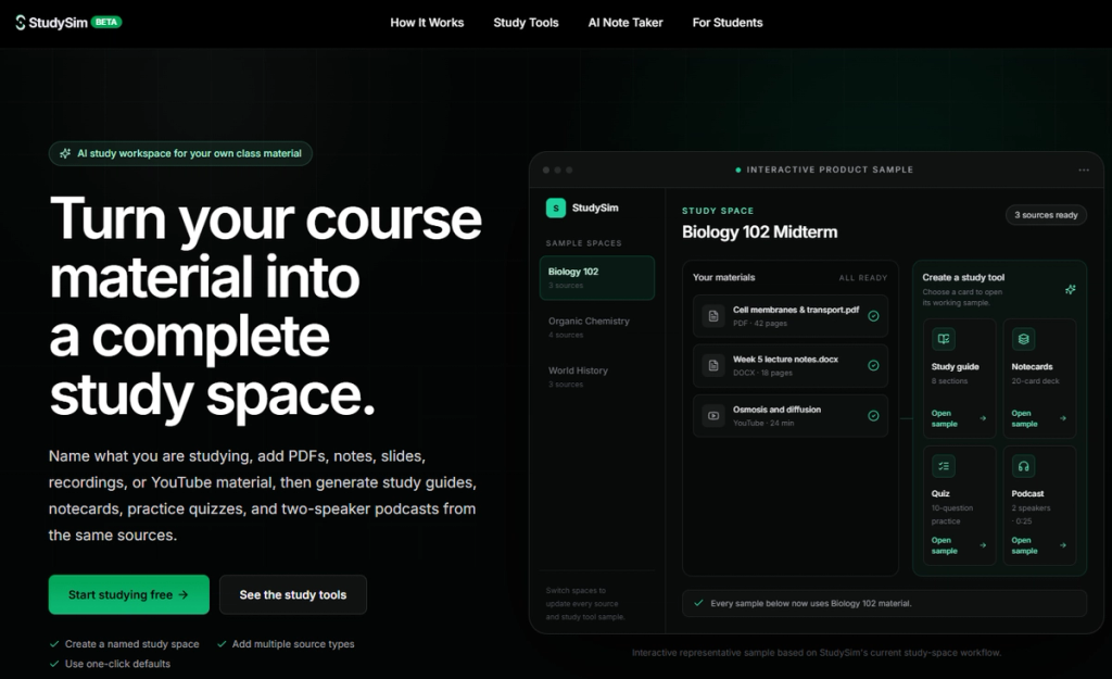 StudySim AI Home Page