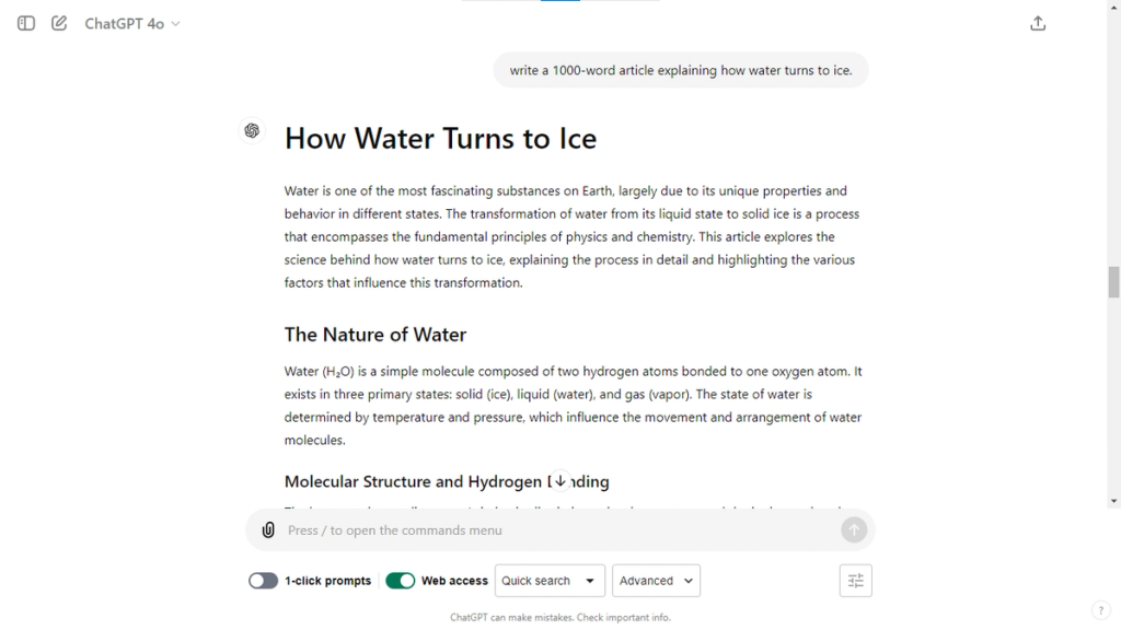 How Water Turns To Ice ChatGPT Text