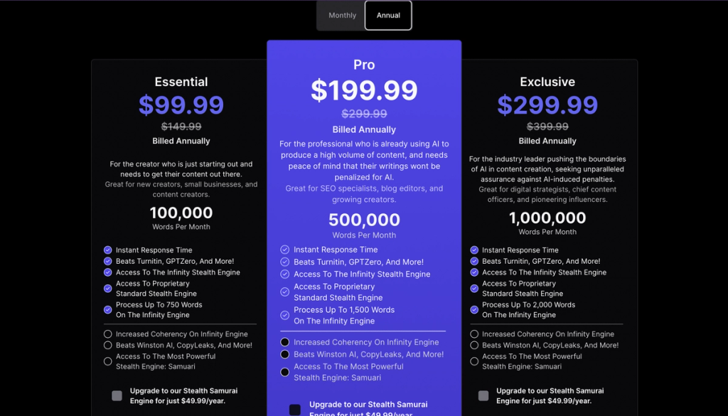 StealthGPT Annual Pricing