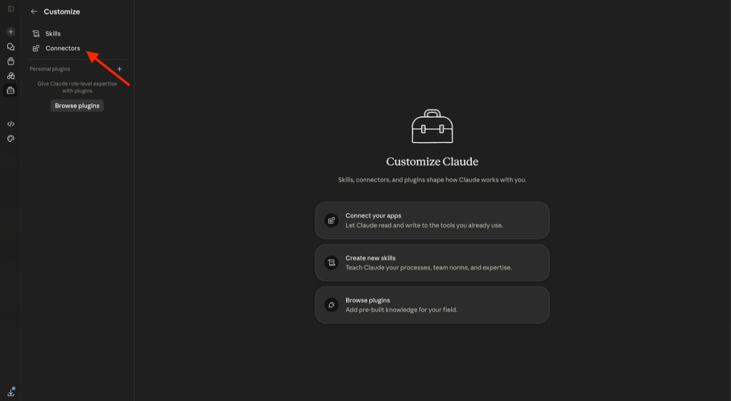 Custom Claude connectors menu