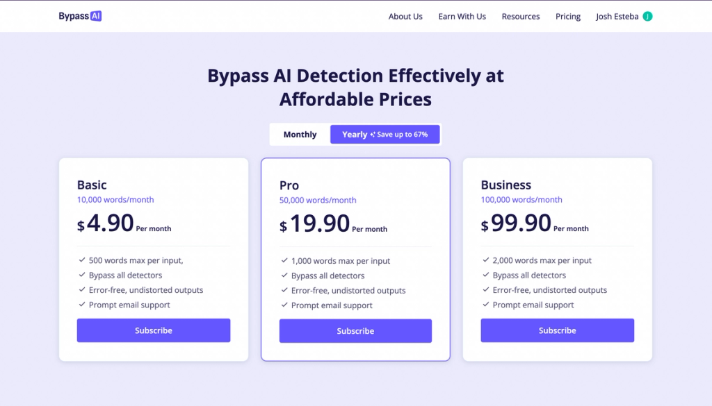 Bypass AI Annual Pricing