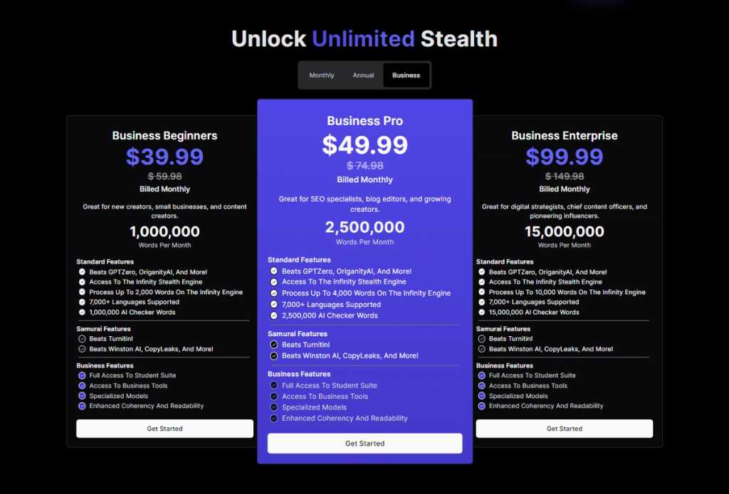 StealthGPT Business Pricing