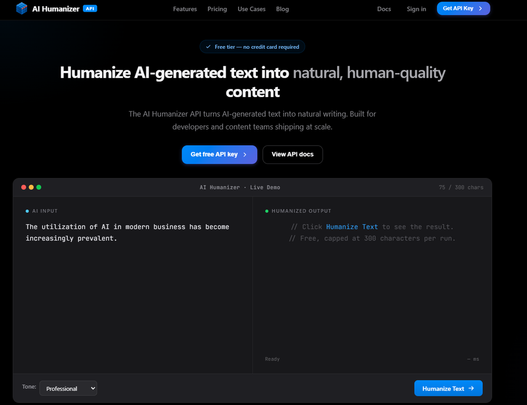 AI Humanizer API API landing page