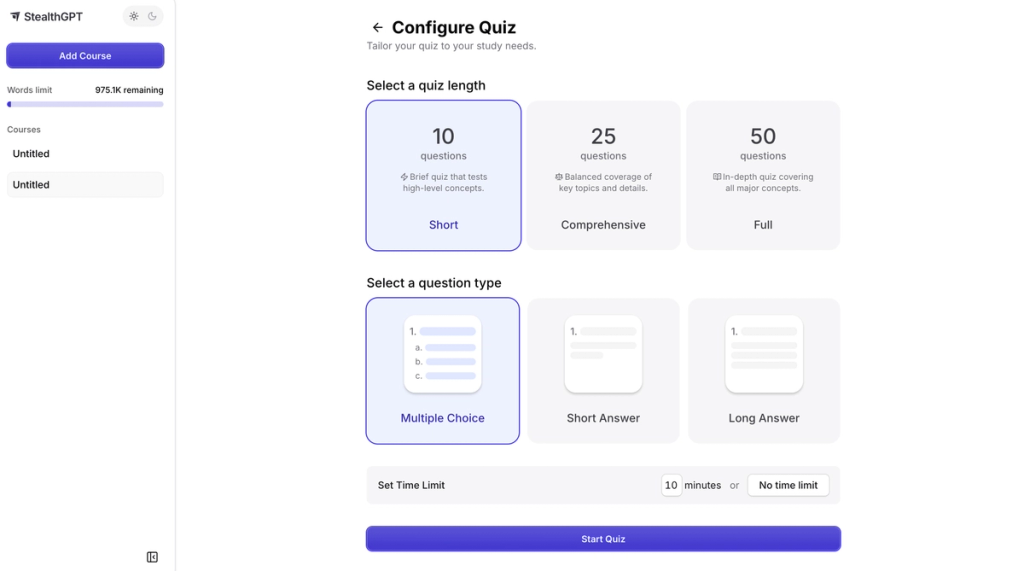 Study Simulator Quiz Options StealthGPT