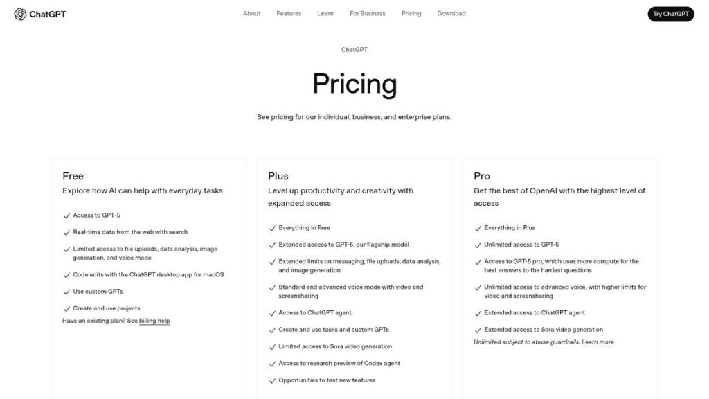 OpenAI – ChatGPT (Plus/Pro/Team/Enterprise)