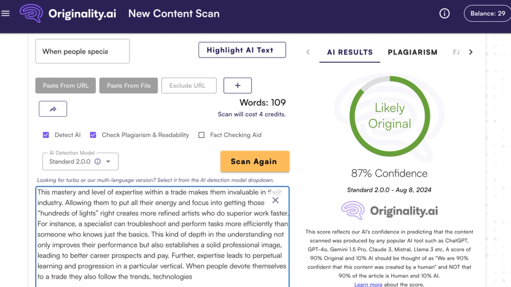 Hix Originality Scan 87% StealthGPT