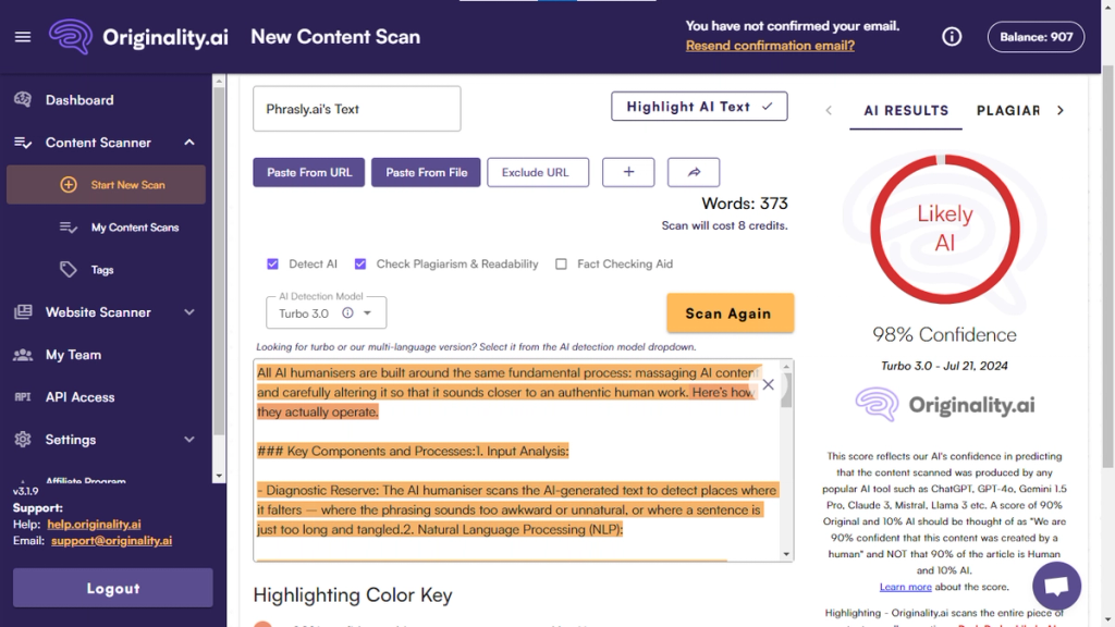 Phrasly Ai Fails Originality Ai'S AI Detector