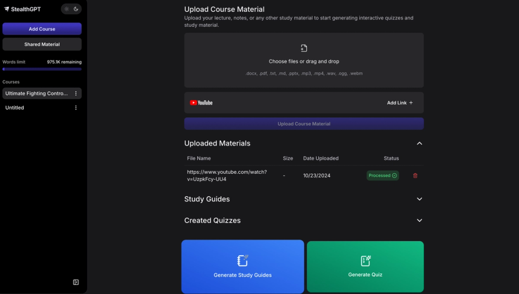 Create Your Own Study Guide Link Upload StealthGPT