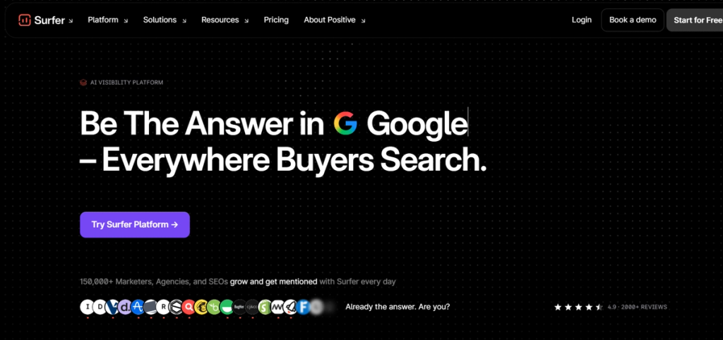 Surfer SEO Homepage