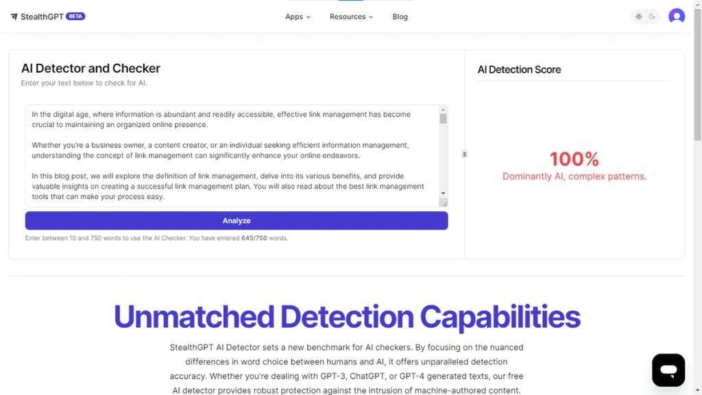 AI Detection Score Of Terminus App'S Content In StealthGPT