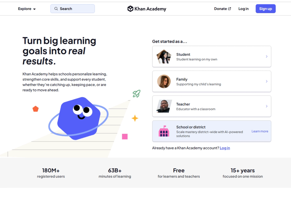 Khan Academy Homepage