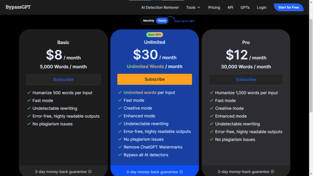 BypassGPT Pricing