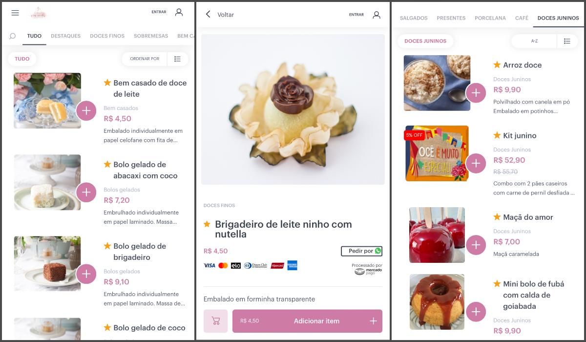 catálogo de doceria no Kyte