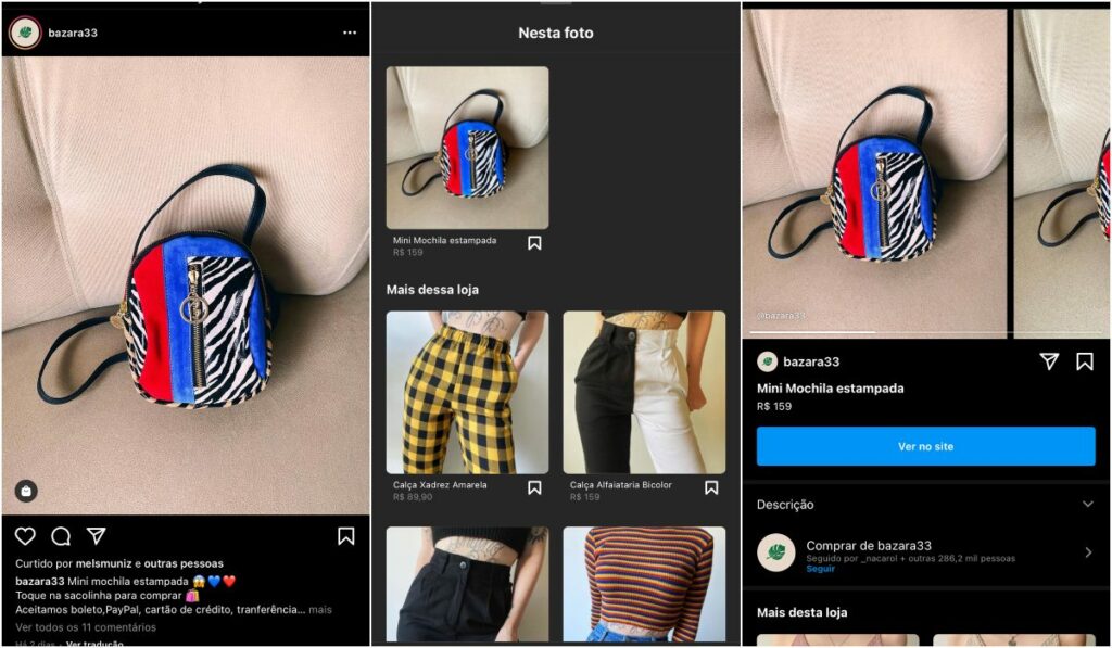 Telas mostram como aparece a sacolinha no Instagram