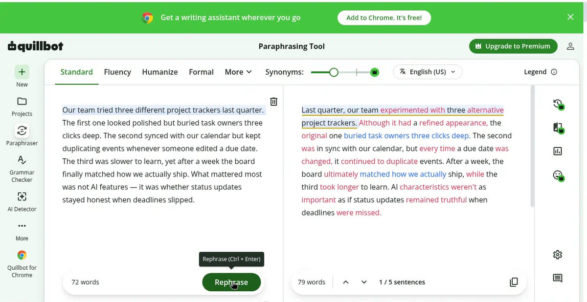 QuillBot Review: 4/5 — Free Paraphrase Works Without Signup