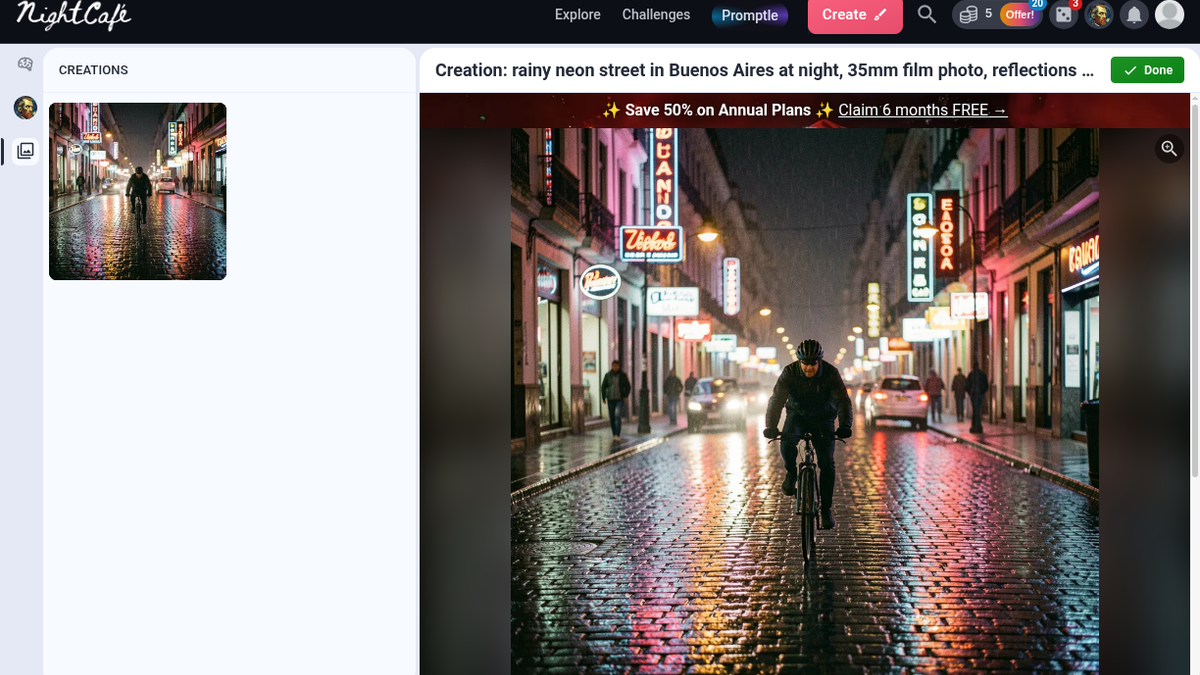 NightCafe Review: A Rainy Buenos Aires Street in 7.6 Seconds, Free (4/5)