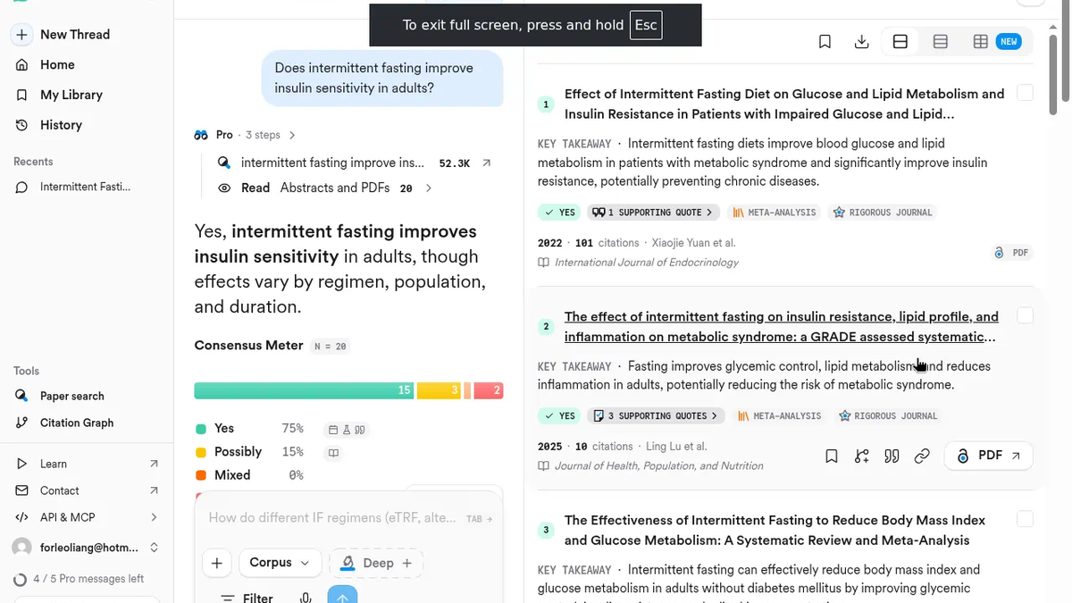 Consensus Review: 4/5 — Fast Evidence Meters and Cited Papers, Gated by Signup