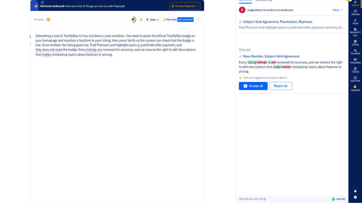 Paperpal Review: 7 of 7 Planted Grammar Slips Caught on the Free Tier (4/5)