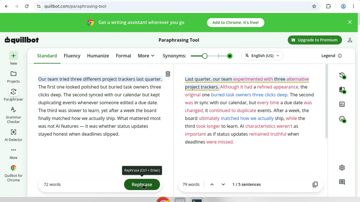 QuillBot Review: 4/5 — Free Paraphrase Works Without Signup