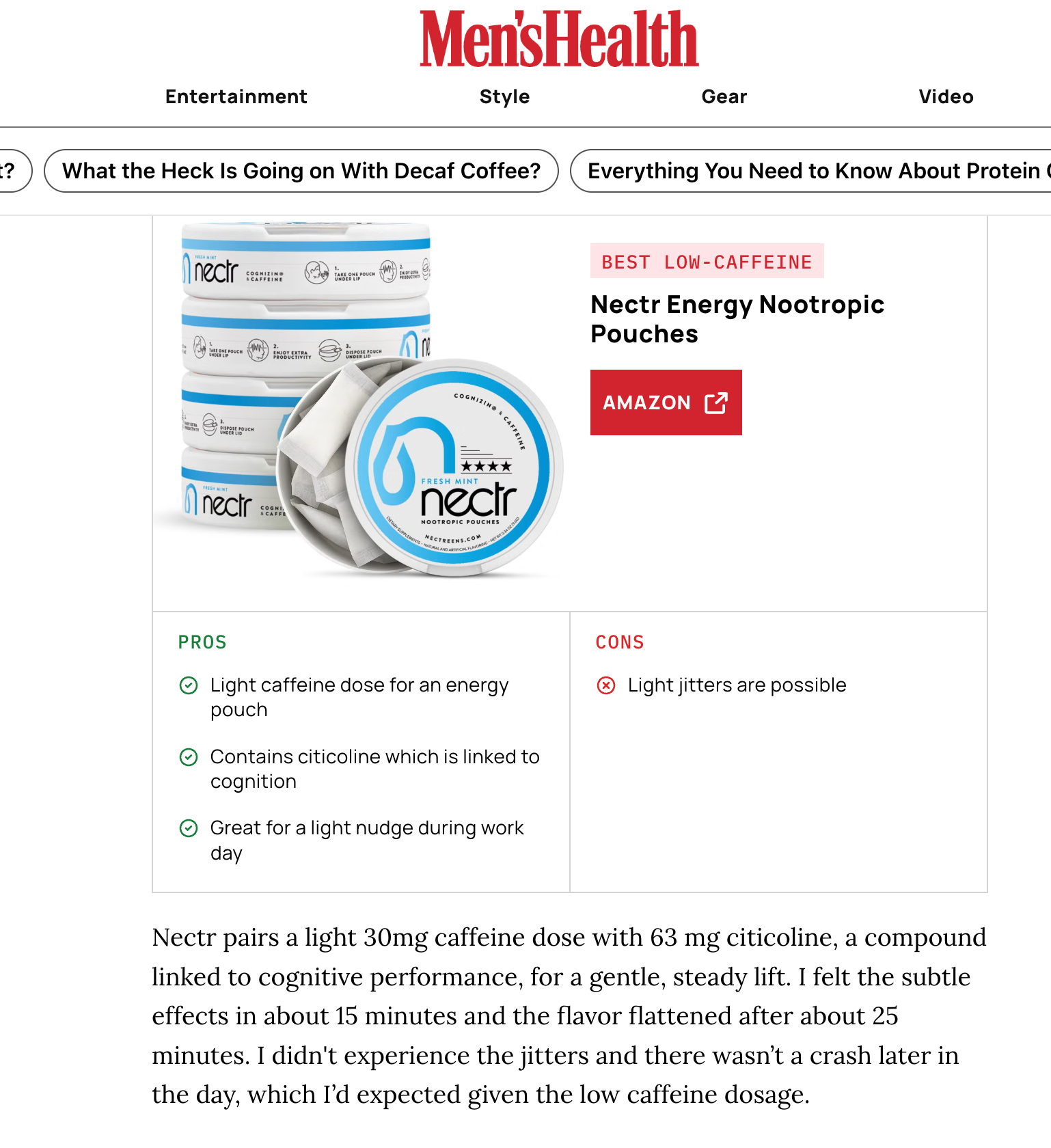 Best Low-Caffeine: Nectr Energy Nootropic Pouches