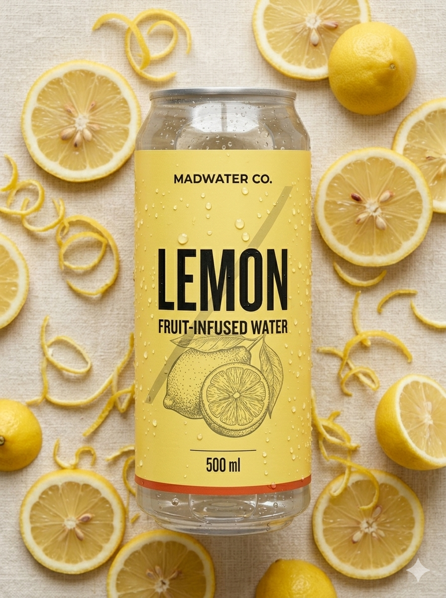 MadWater Lemon flat-lay with lemon slices