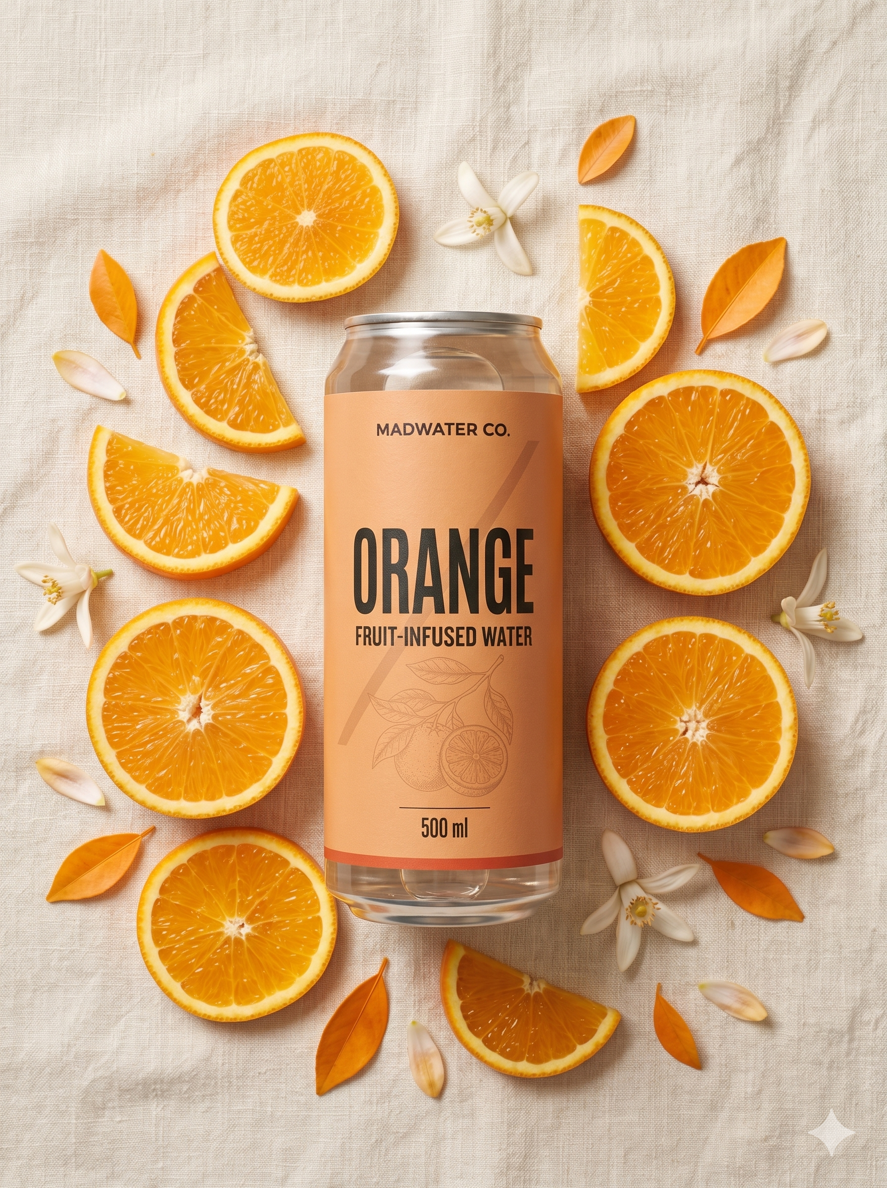 MadWater Orange top-down with sliced oranges