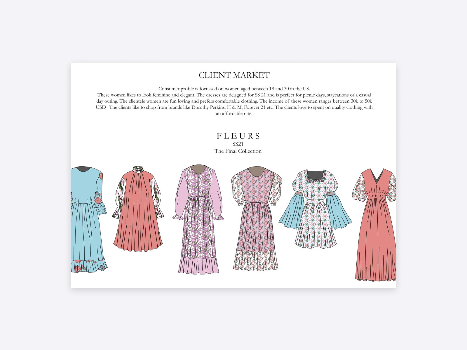 Betsey's fashion portfolio includes client market research.