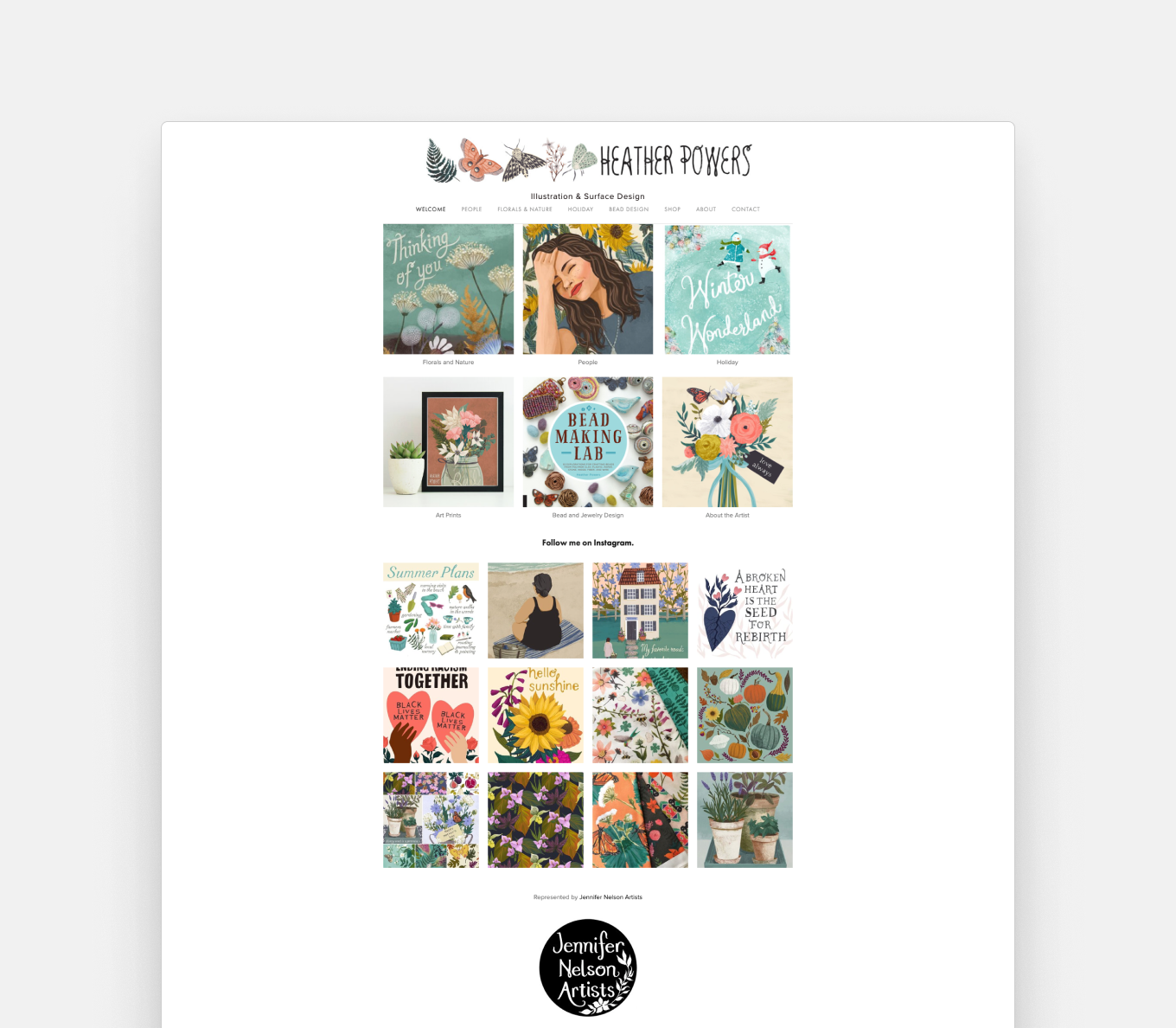 A portfolio with pastel colors, natural elements and tiles for categories.