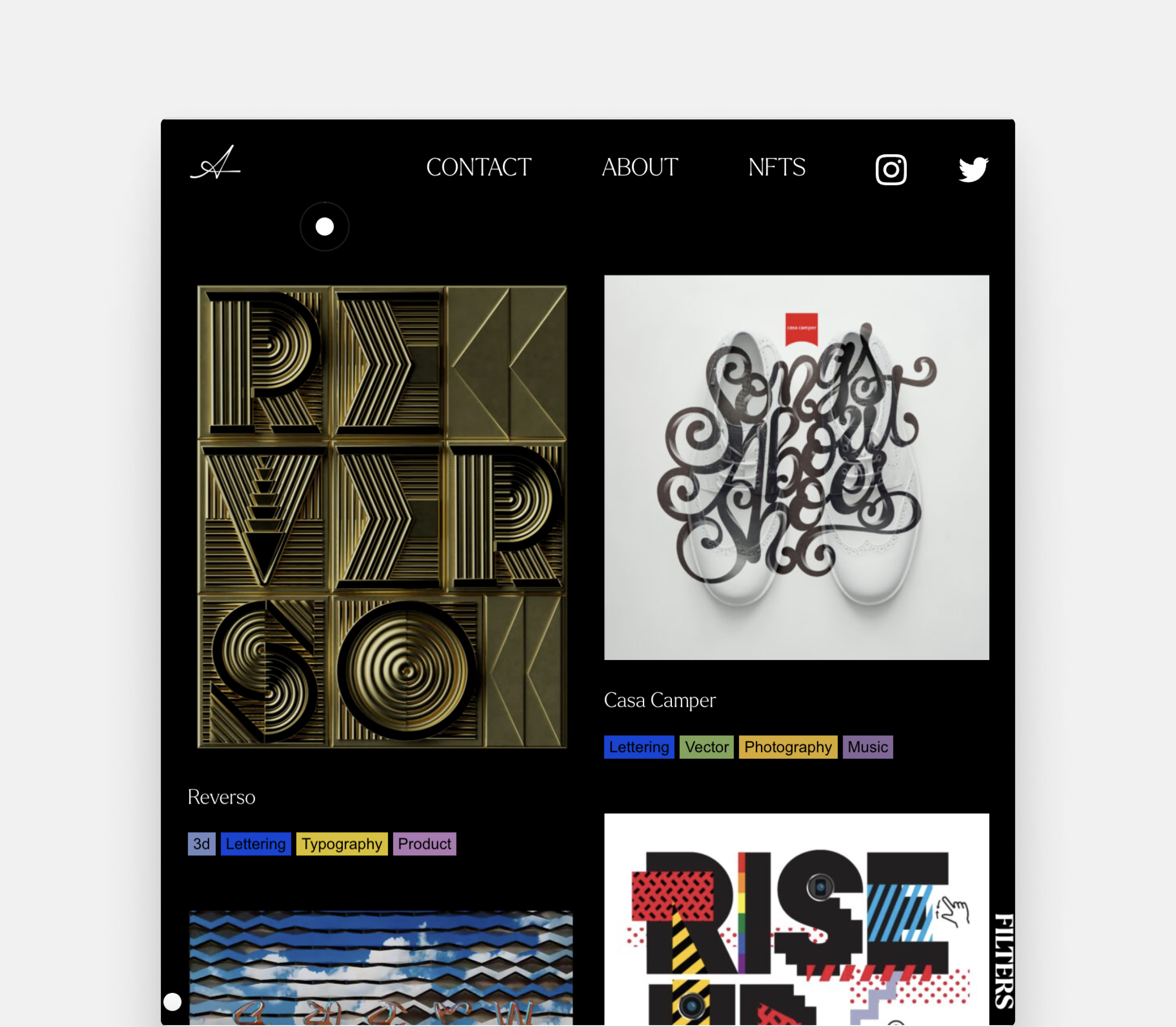 A portfolio with black-and-white product photos.