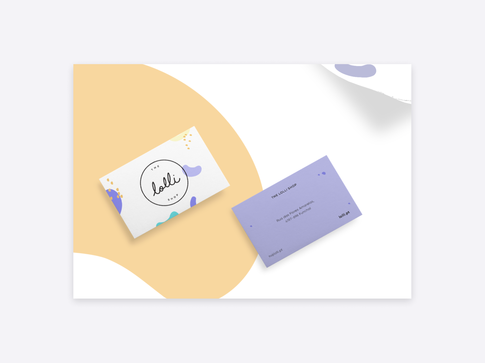 Candy-colored name card with purple and yellow colors