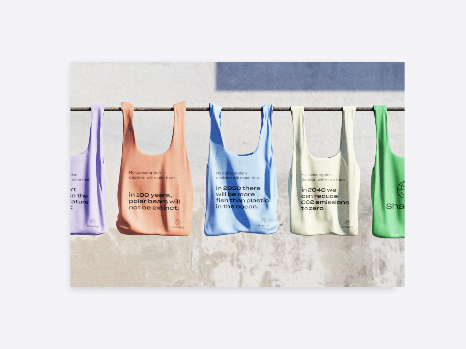Sustainable bag design, with bags in different colors