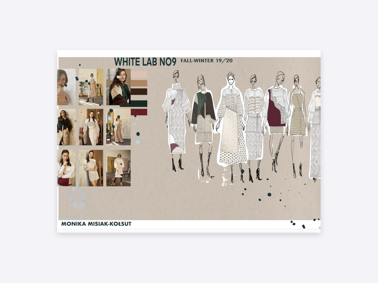 Monika Misiak's fashion sketches, with color samples