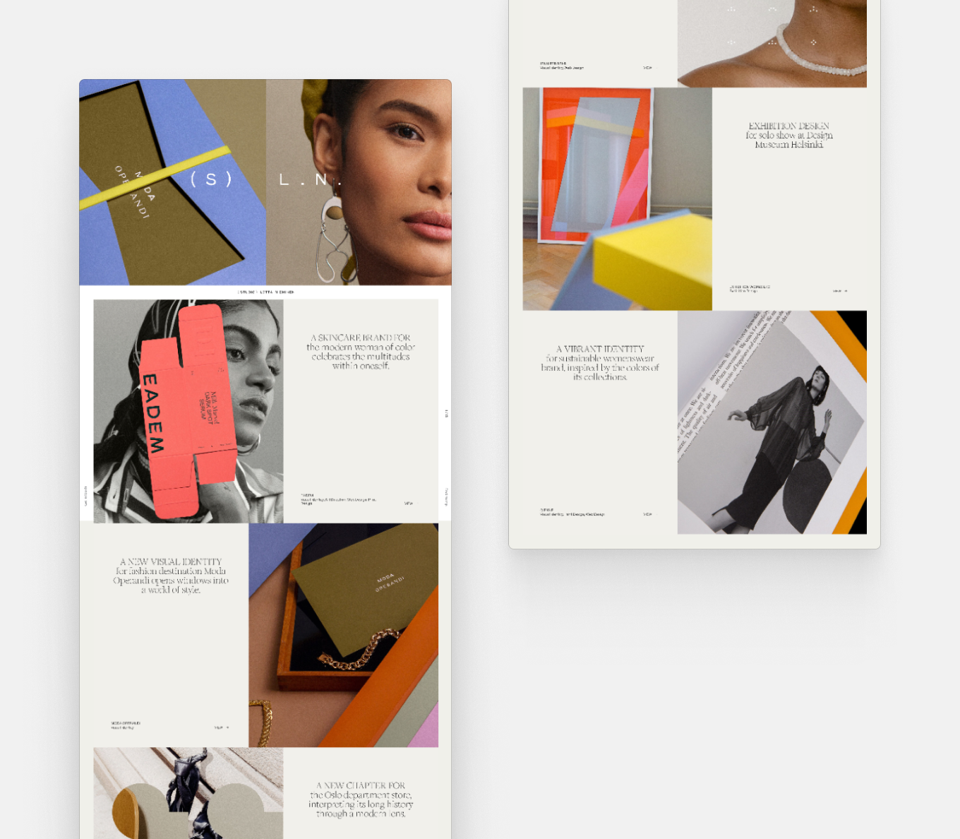 Picture of a portfolio with text on one side and large, colorful images on the other side.