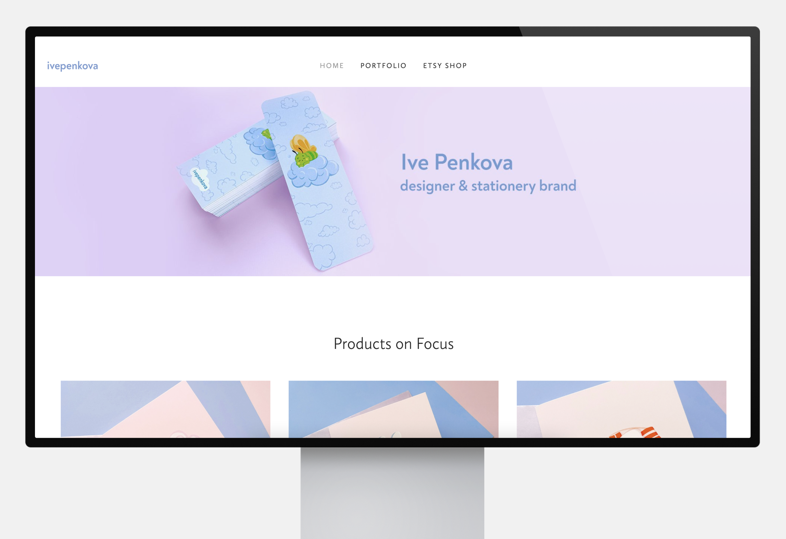 A pastel-colored portfolio featuring stationery design. 