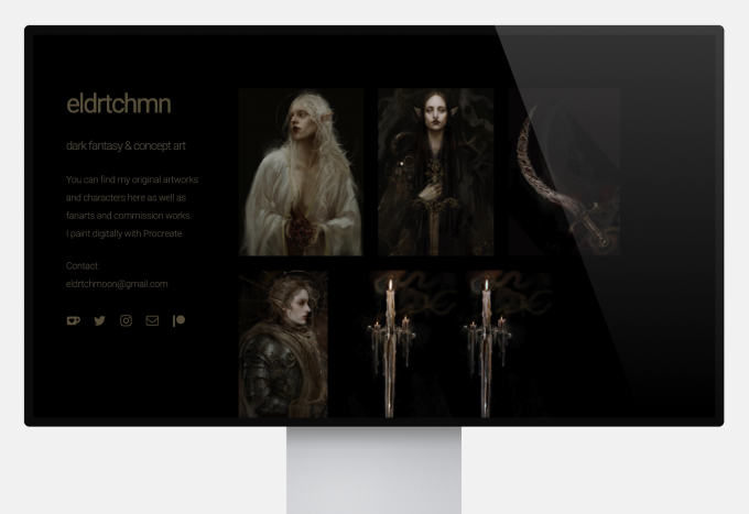 A dark theme portfolio with fantasy concept art