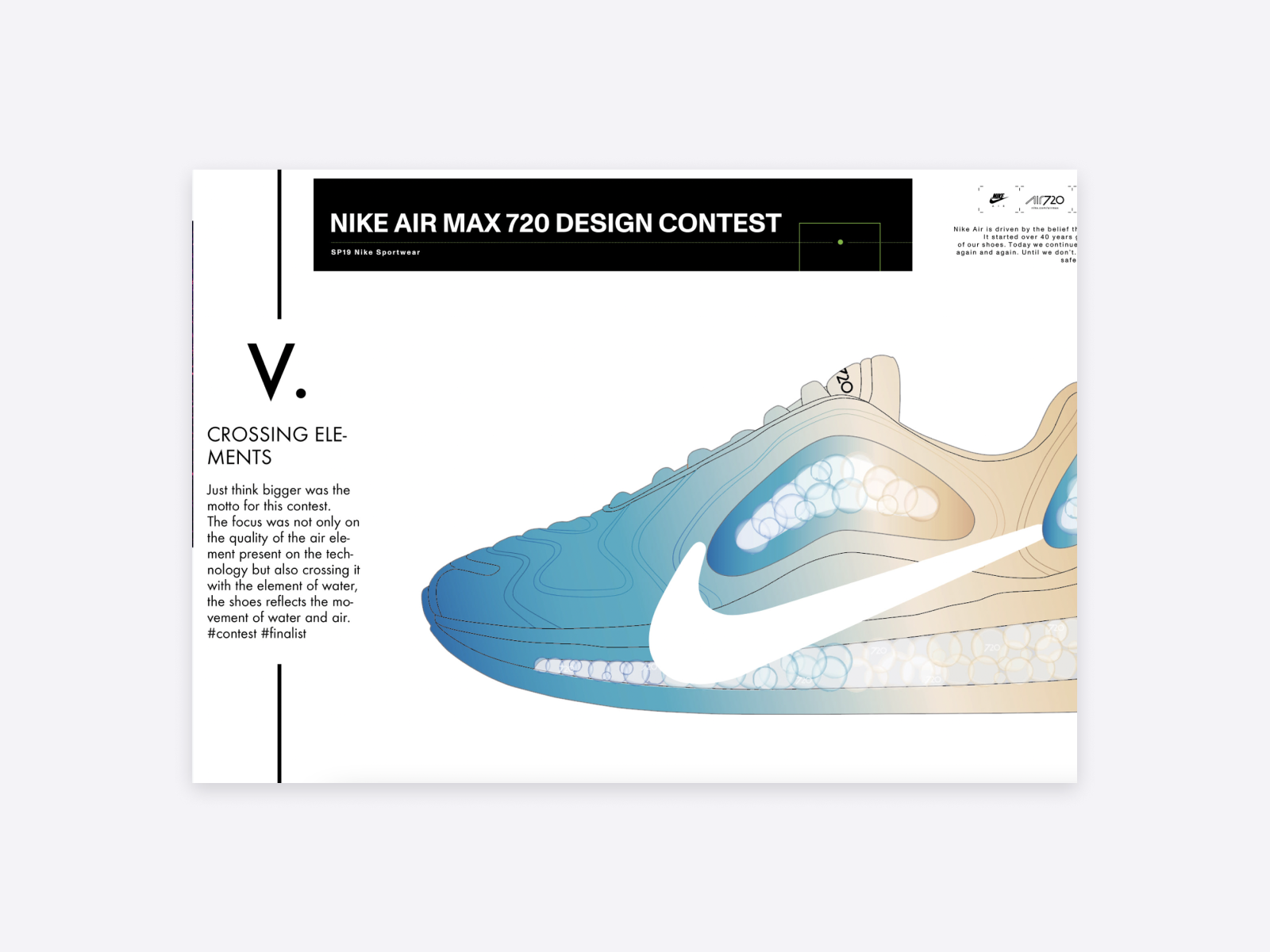 Fransico is displaying his design contest work, a Nike Air Max.