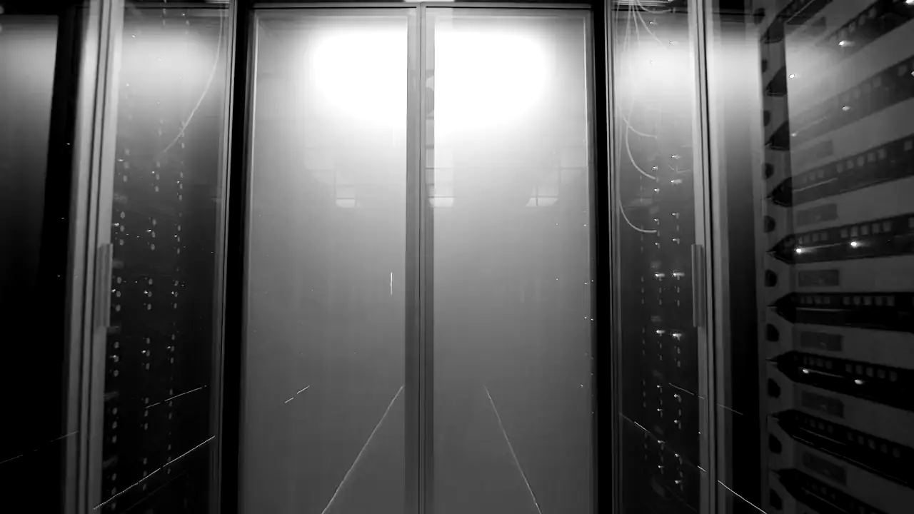 A long hallway of server racks