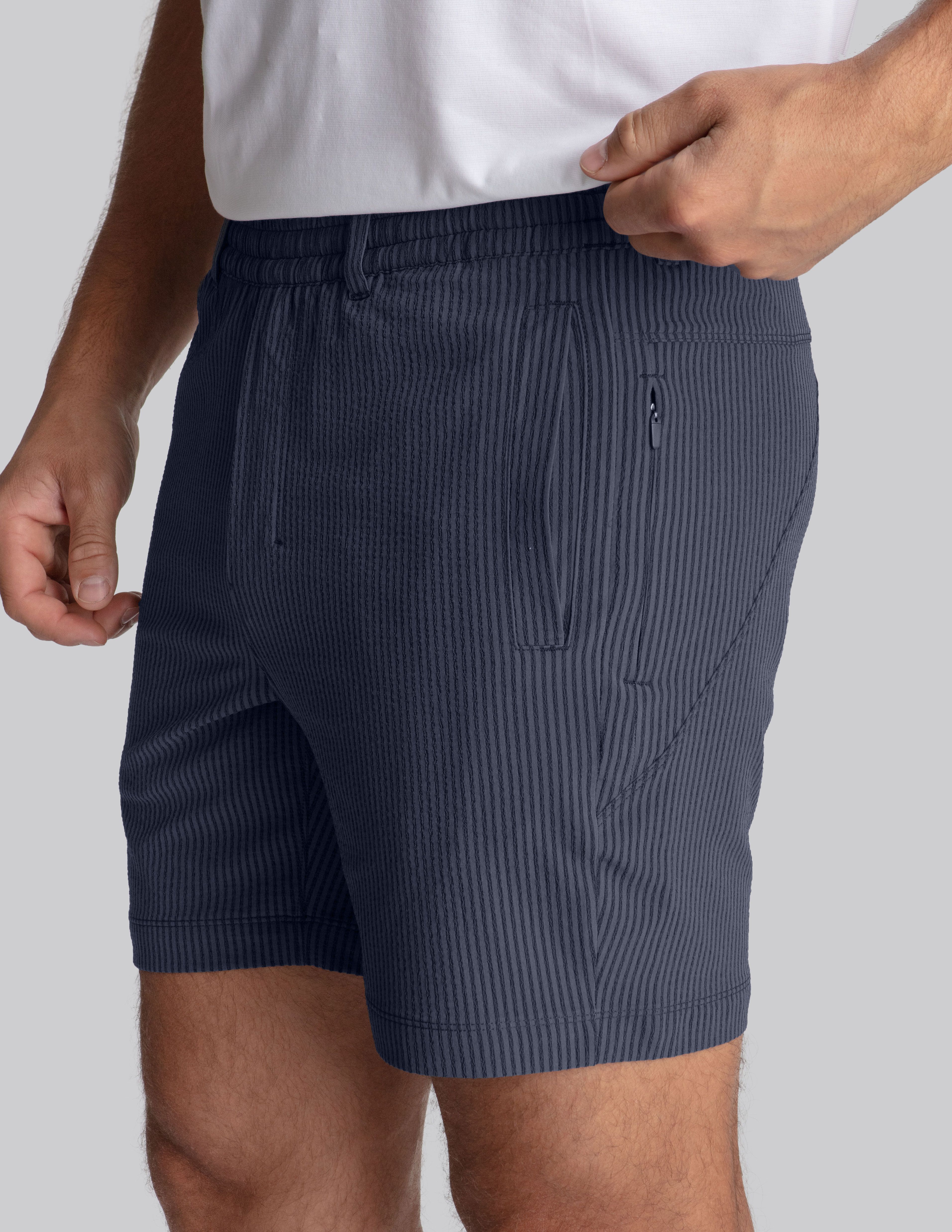 3 in 1 Khaki Shorts - Navy Seersucker (The Shinnecock Slides)