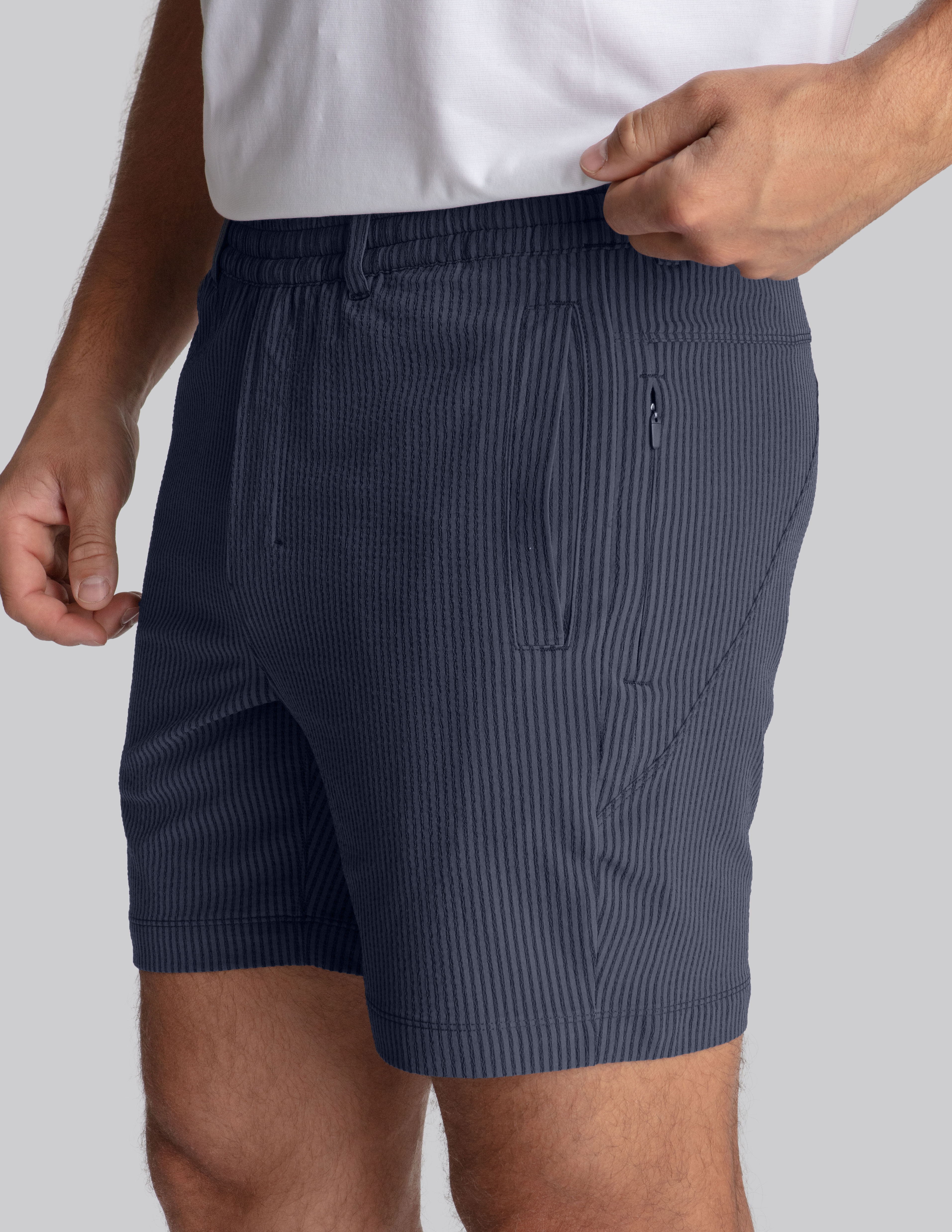 3 in 1 Khaki Shorts - Navy Seersucker (The Shinnecock Slides)
