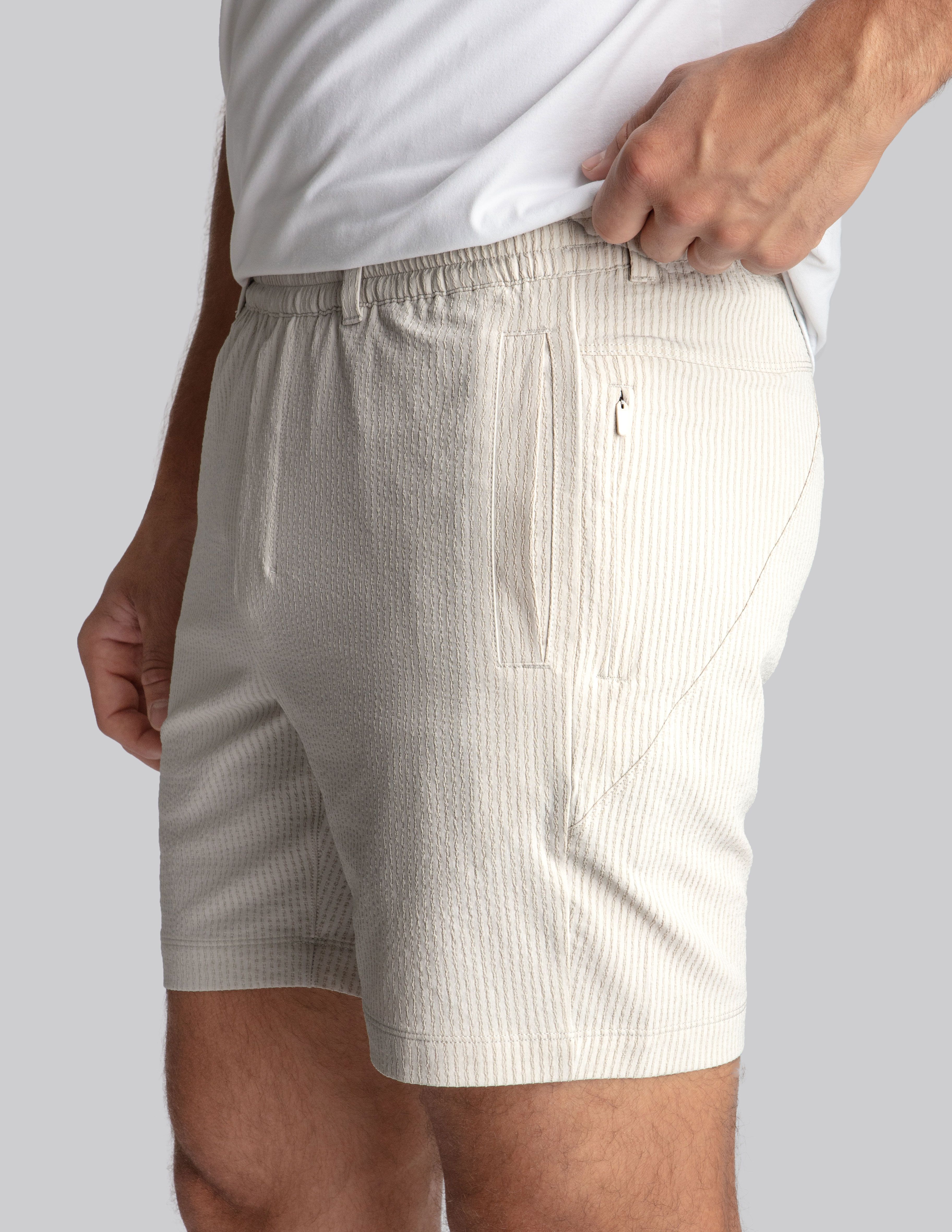 3 in 1 Khaki Shorts - Stone Seersucker (The Wolf of K Street)