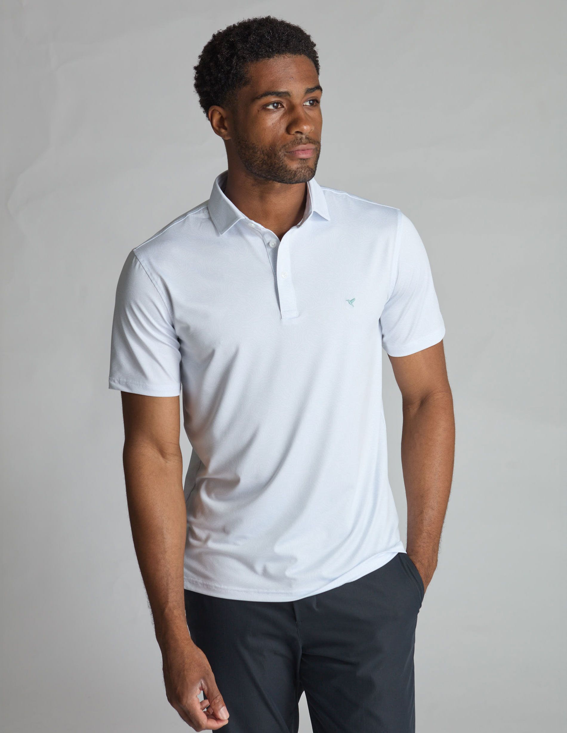 NoFlop Golf Polo - White & Green Topo (The Arnold Palm Squeezer